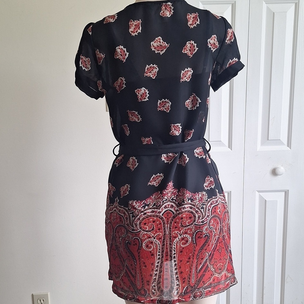 Charlotte Russe Black and Red Paisley Print Belted Dress Size S/M - Picture 4 of 9